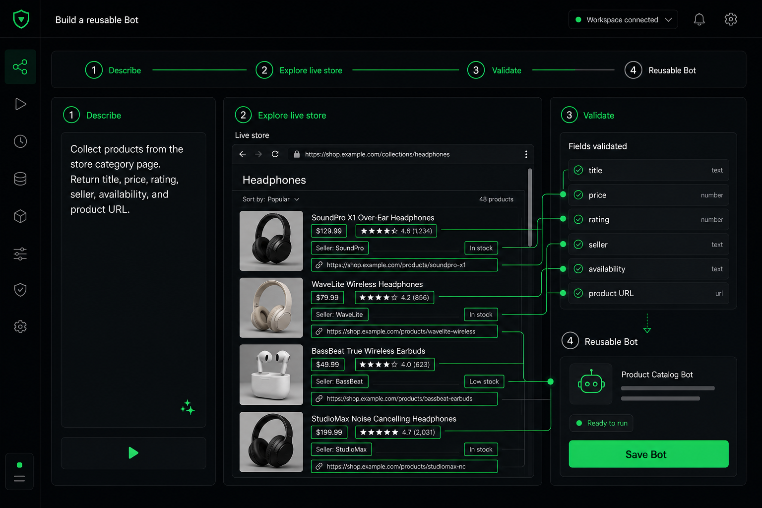 BrowserAct ecommerce Bot builder
